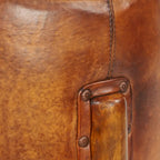 Tabouret en cuir rembourré, bois de teck fait main avec pieds en bois – Marron