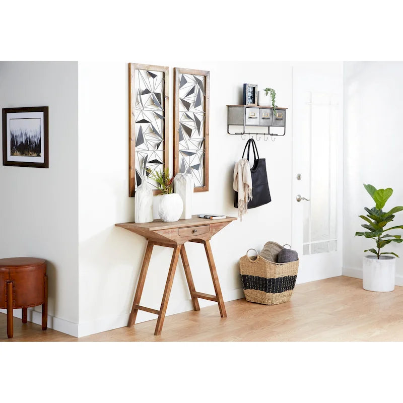 Tabouret en cuir rembourré, bois de teck fait main avec pieds en bois – Marron
