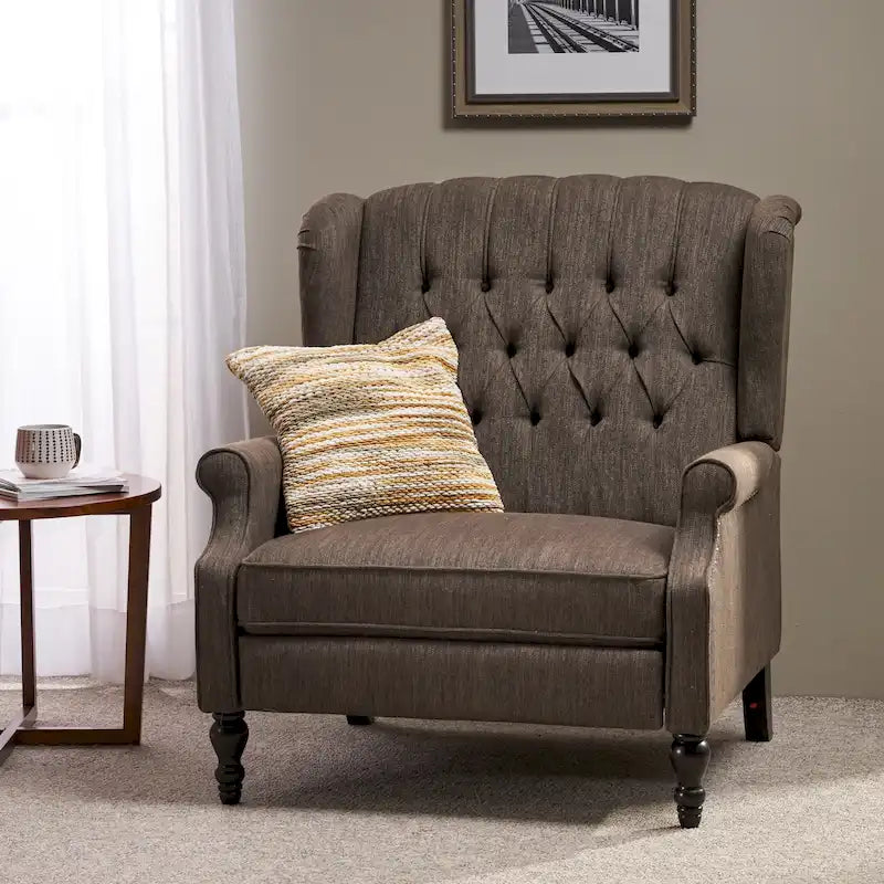 Fauteuil inclinable à dossier haut et capitonné, avec clous décoratifs, en tissu surdimensionné