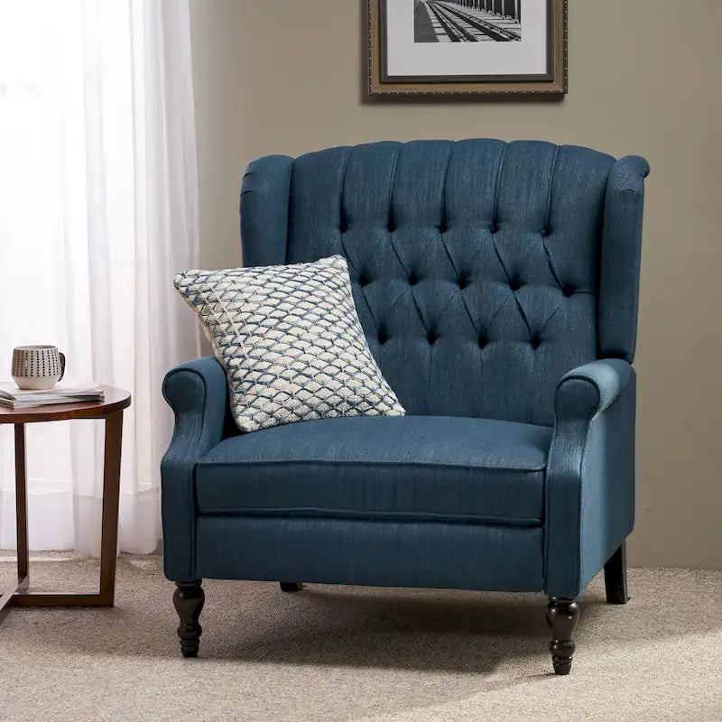 Fauteuil inclinable à dossier haut et capitonné, avec clous décoratifs, en tissu surdimensionné