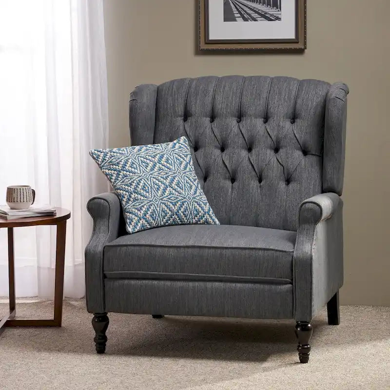 Fauteuil inclinable à dossier haut et capitonné, avec clous décoratifs, en tissu surdimensionné