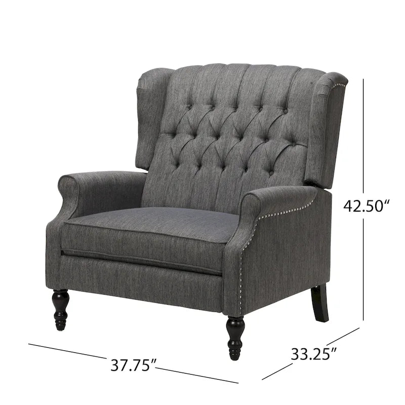 Fauteuil inclinable à dossier haut et capitonné, avec clous décoratifs, en tissu surdimensionné