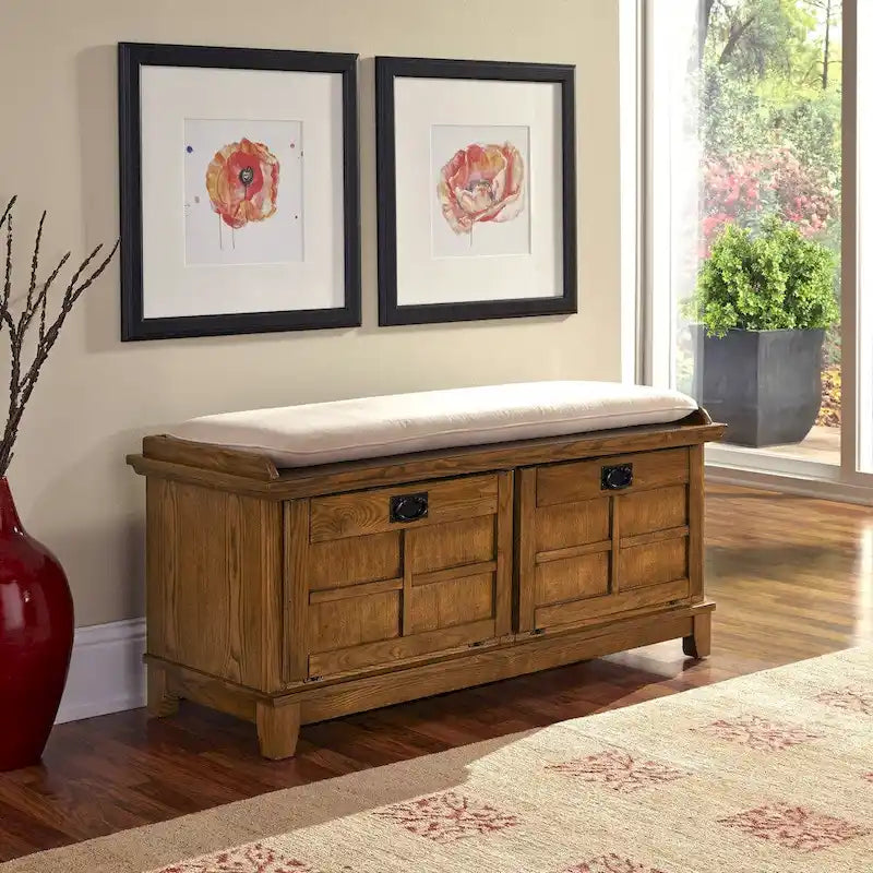 Banc de rangement capitonné de style Mission avec deux portes abattantes – 120 cm