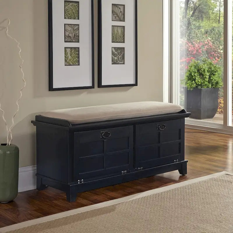 Banc de rangement capitonné de style Mission avec deux portes abattantes – 120 cm