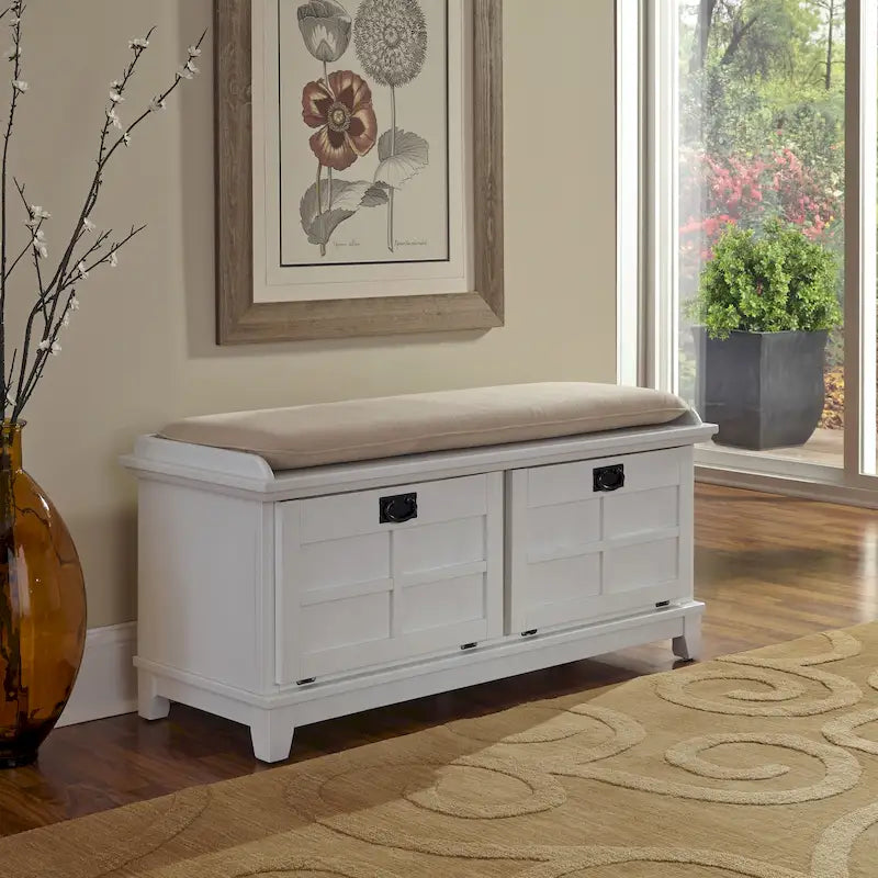 Banc de rangement capitonné de style Mission avec deux portes abattantes – 120 cm