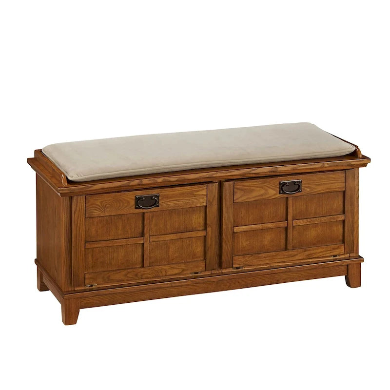 Banc de rangement capitonné de style Mission avec deux portes abattantes – 120 cm