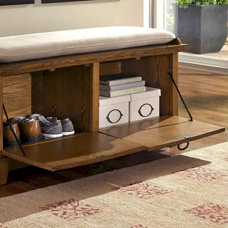 Banc de rangement capitonné de style Mission avec deux portes abattantes – 120 cm