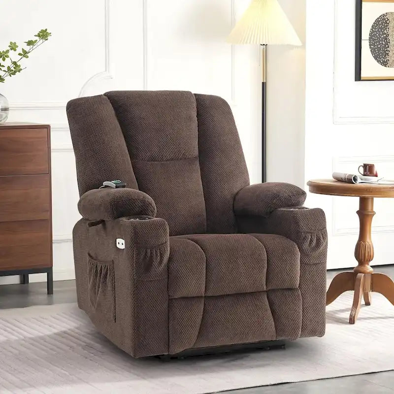Fauteuil inclinable électrique avec massage corporel complet, fonction chauffante et ports USB – Tissu moelleux