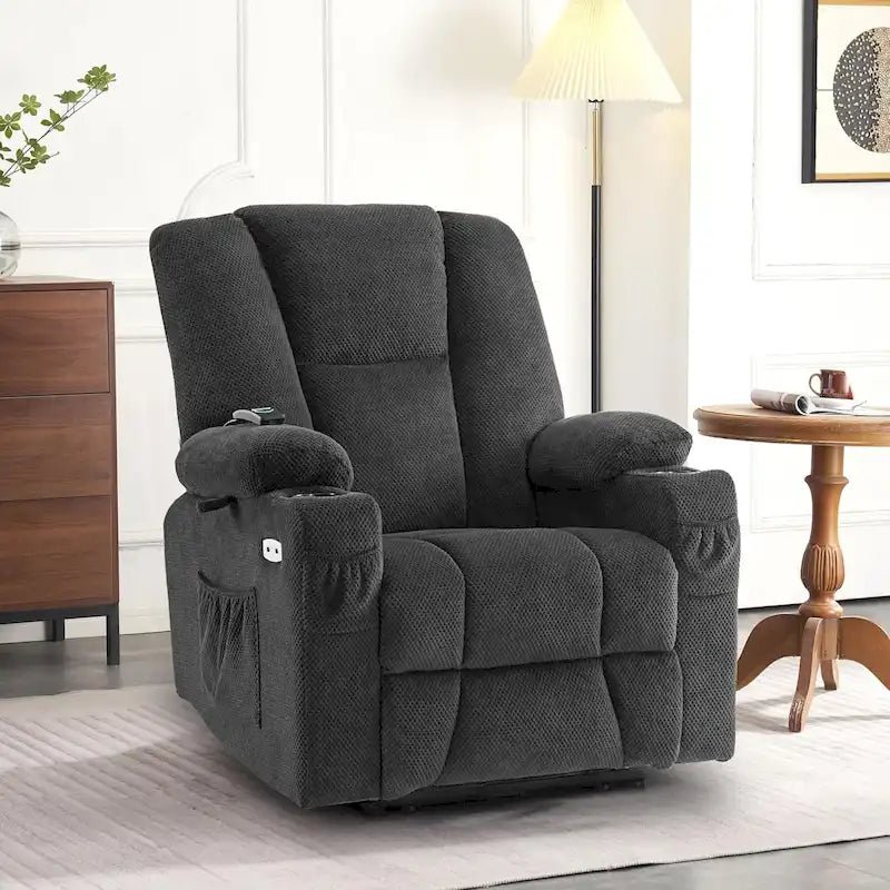 Fauteuil inclinable électrique avec massage corporel complet, fonction chauffante et ports USB – Tissu moelleux