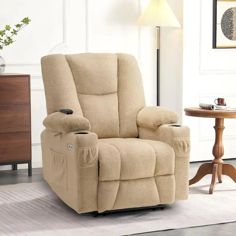 Fauteuil inclinable électrique avec massage corporel complet, fonction chauffante et ports USB – Tissu moelleux