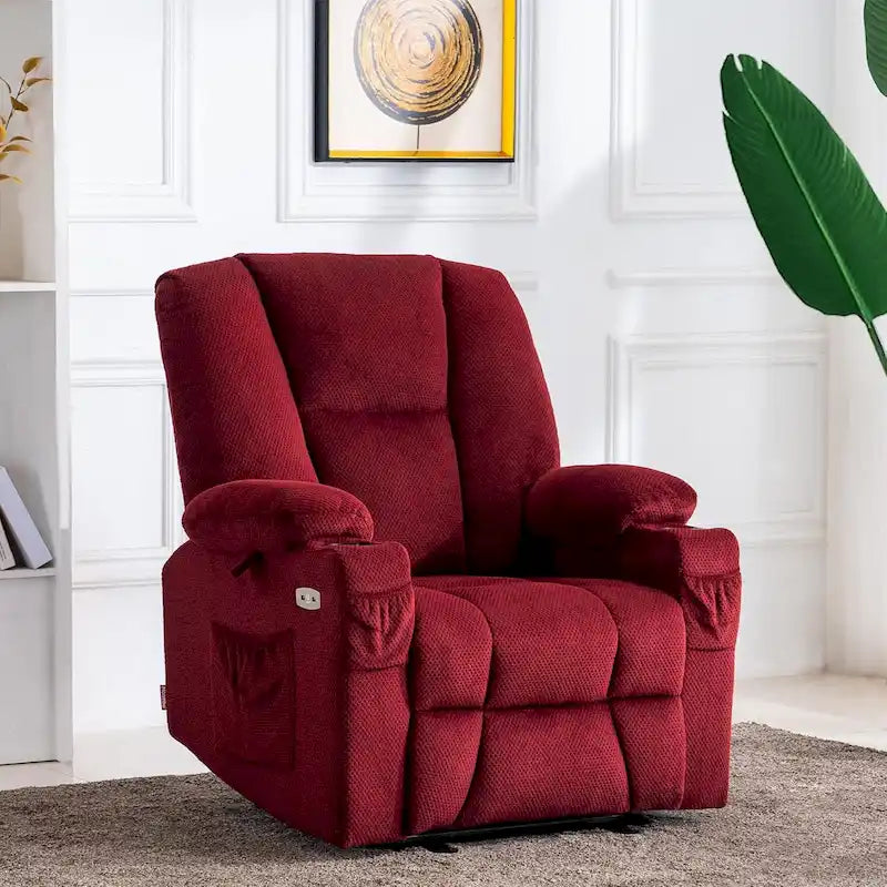 Fauteuil inclinable électrique avec massage corporel complet, fonction chauffante et ports USB – Tissu moelleux