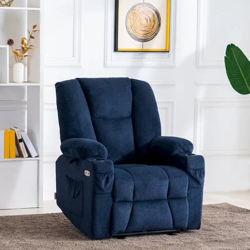 Fauteuil inclinable électrique avec massage corporel complet, fonction chauffante et ports USB – Tissu moelleux