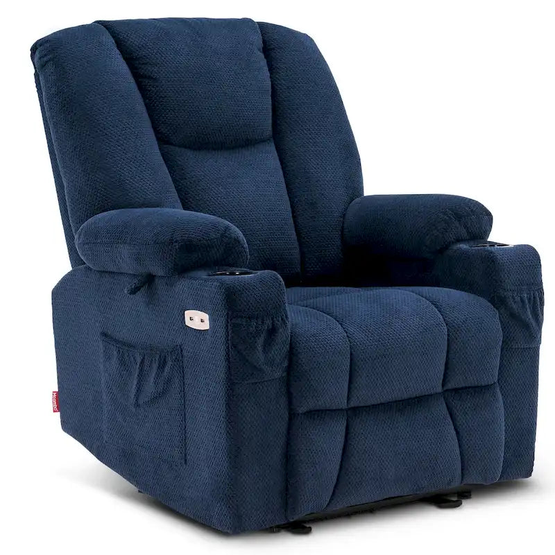 Fauteuil inclinable électrique avec massage corporel complet, fonction chauffante et ports USB – Tissu moelleux
