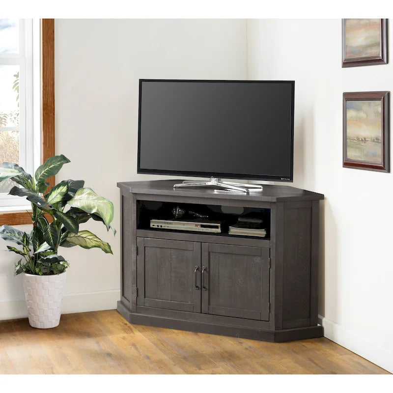 Meuble TV d'angle rustique en bois massif de 50 pouces avec rangement intégré