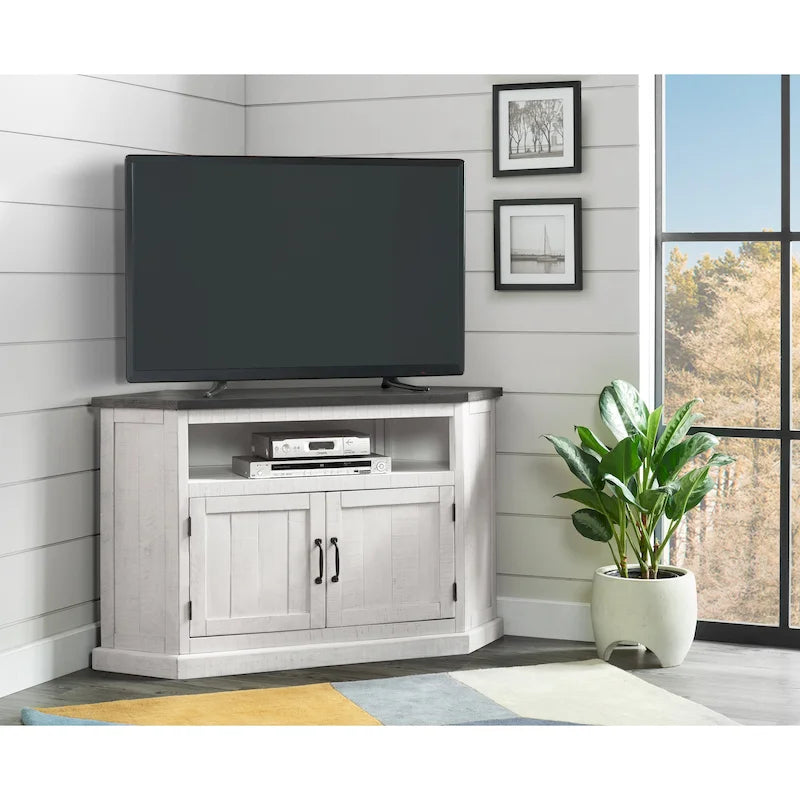 Meuble TV d'angle rustique en bois massif de 50 pouces avec rangement intégré