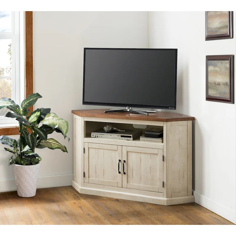 Meuble TV d'angle rustique en bois massif de 50 pouces avec rangement intégré