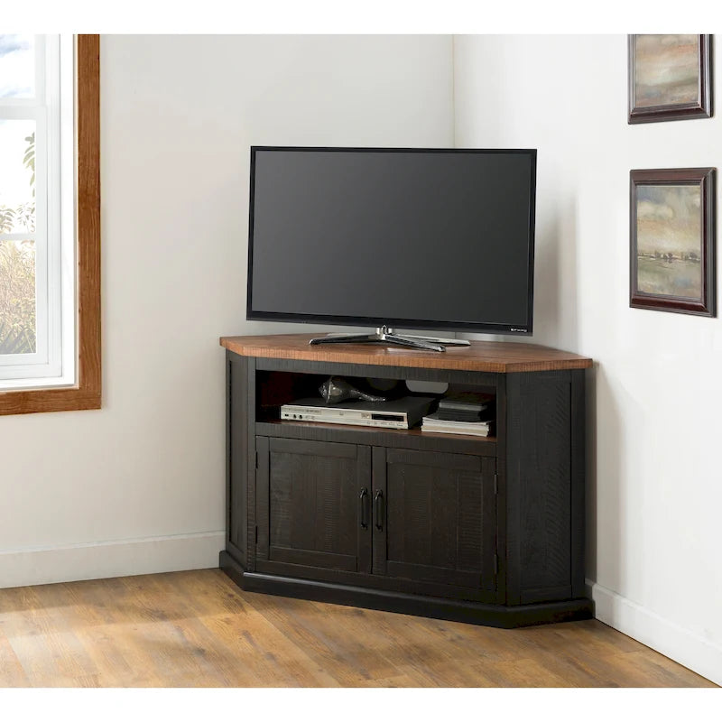 Meuble TV d'angle rustique en bois massif de 50 pouces avec rangement intégré