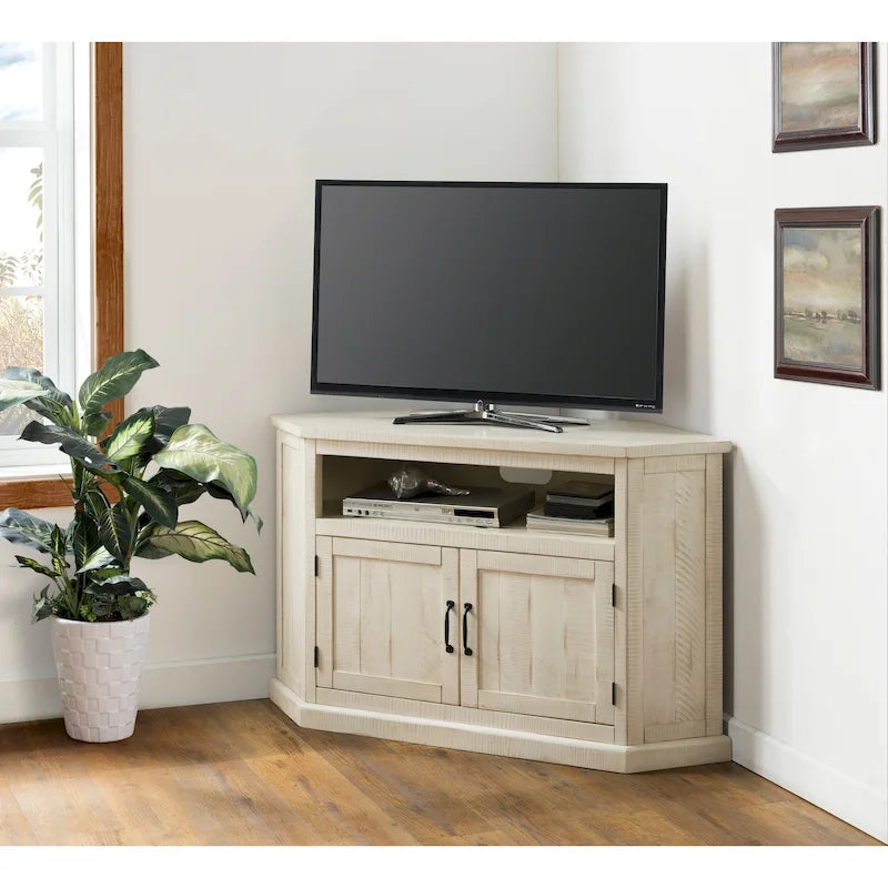 Meuble TV d'angle rustique en bois massif de 50 pouces avec rangement intégré