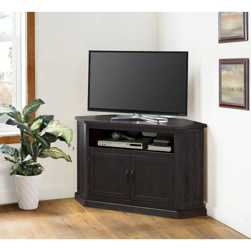 Meuble TV d'angle rustique en bois massif de 50 pouces avec rangement intégré
