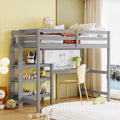 Wooden Loft Bed with Shelves and Desk