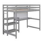 Lit mezzanine en bois avec étagères et bureau