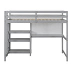Lit mezzanine en bois avec étagères et bureau