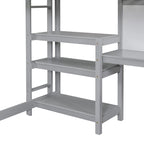 Lit mezzanine en bois avec étagères et bureau