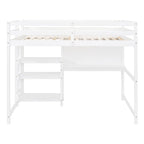 Lit mezzanine en bois avec étagères et bureau