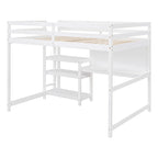 Lit mezzanine en bois avec étagères et bureau