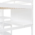 Lit mezzanine en bois avec étagères et bureau