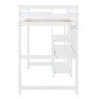 Lit mezzanine en bois avec étagères et bureau