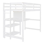Lit mezzanine en bois avec étagères et bureau