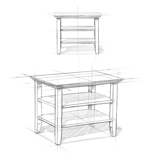 Table d'appoint étroite en bois massif de 14 pouces de large avec 2 étagères ouvertes