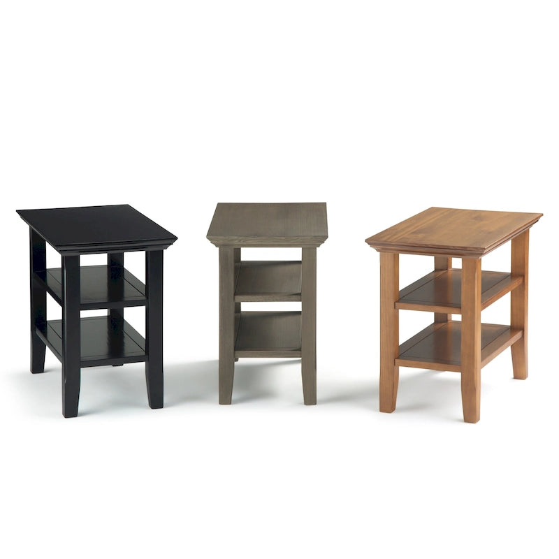 Table d'appoint étroite en bois massif de 14 pouces de large avec 2 étagères ouvertes