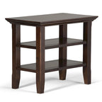 Table d'appoint étroite en bois massif de 14 pouces de large avec 2 étagères ouvertes