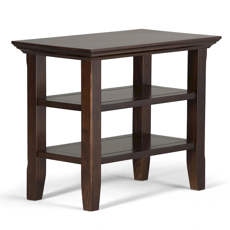 Table d'appoint étroite en bois massif de 14 pouces de large avec 2 étagères ouvertes