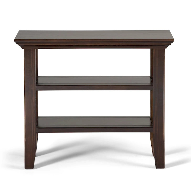 Table d'appoint étroite en bois massif de 14 pouces de large avec 2 étagères ouvertes