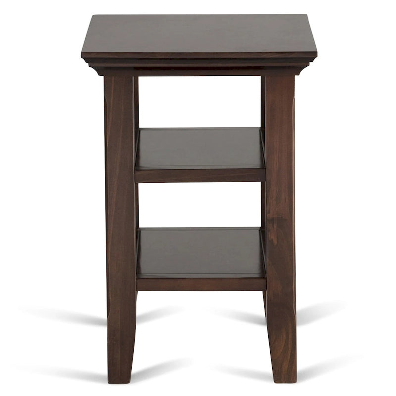 Table d'appoint étroite en bois massif de 14 pouces de large avec 2 étagères ouvertes
