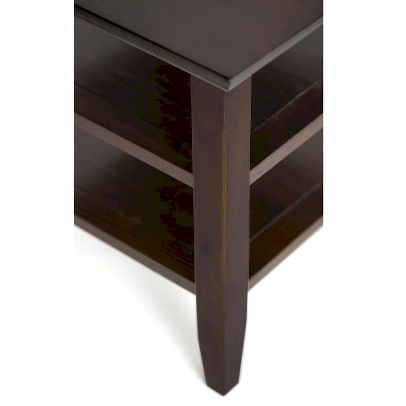 Table d'appoint étroite en bois massif de 14 pouces de large avec 2 étagères ouvertes