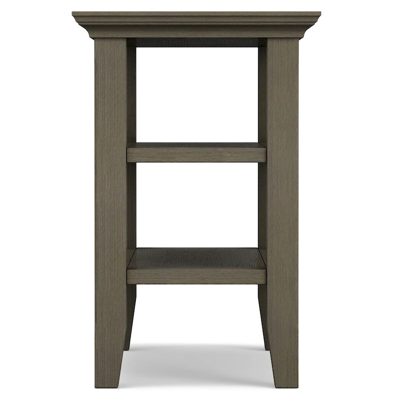 Table d'appoint étroite en bois massif de 14 pouces de large avec 2 étagères ouvertes
