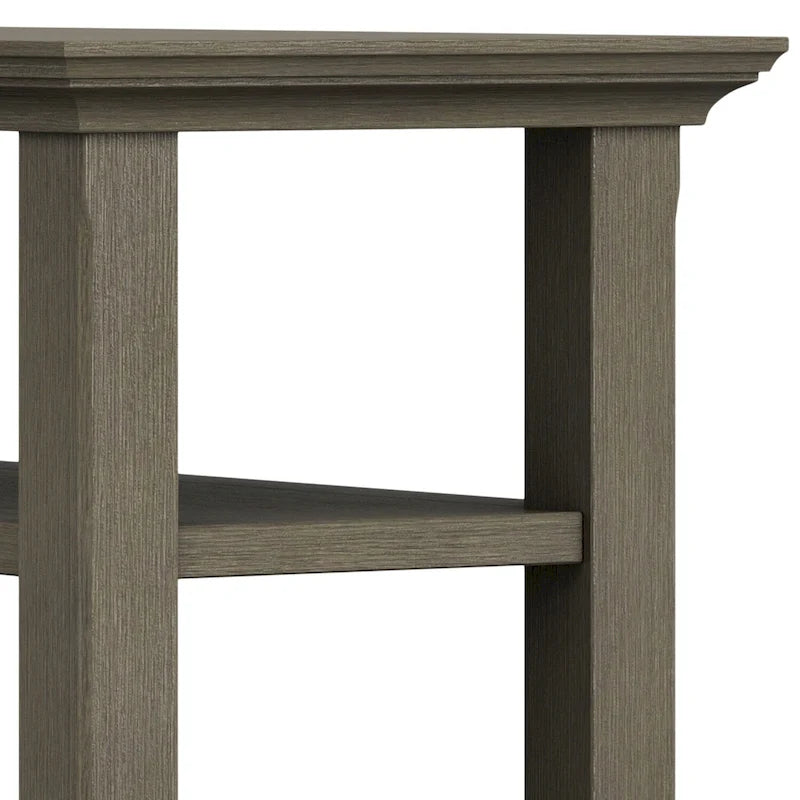 Table d'appoint étroite en bois massif de 14 pouces de large avec 2 étagères ouvertes