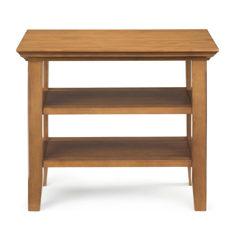 Table d'appoint étroite en bois massif de 14 pouces de large avec 2 étagères ouvertes