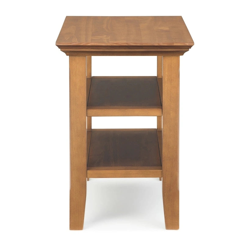 Table d'appoint étroite en bois massif de 14 pouces de large avec 2 étagères ouvertes