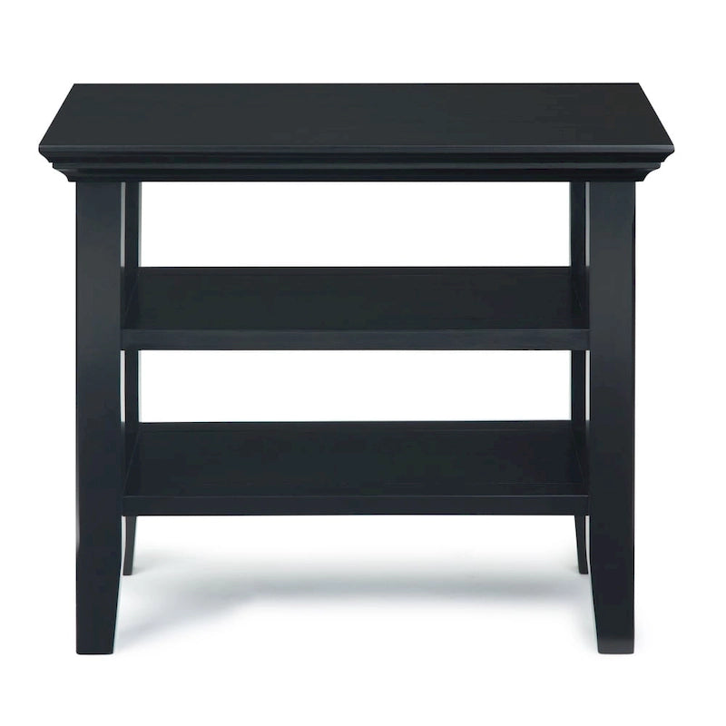 Table d'appoint étroite en bois massif de 14 pouces de large avec 2 étagères ouvertes