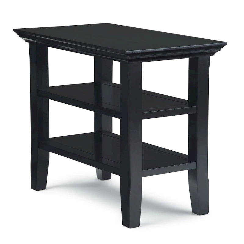 Table d'appoint étroite en bois massif de 14 pouces de large avec 2 étagères ouvertes