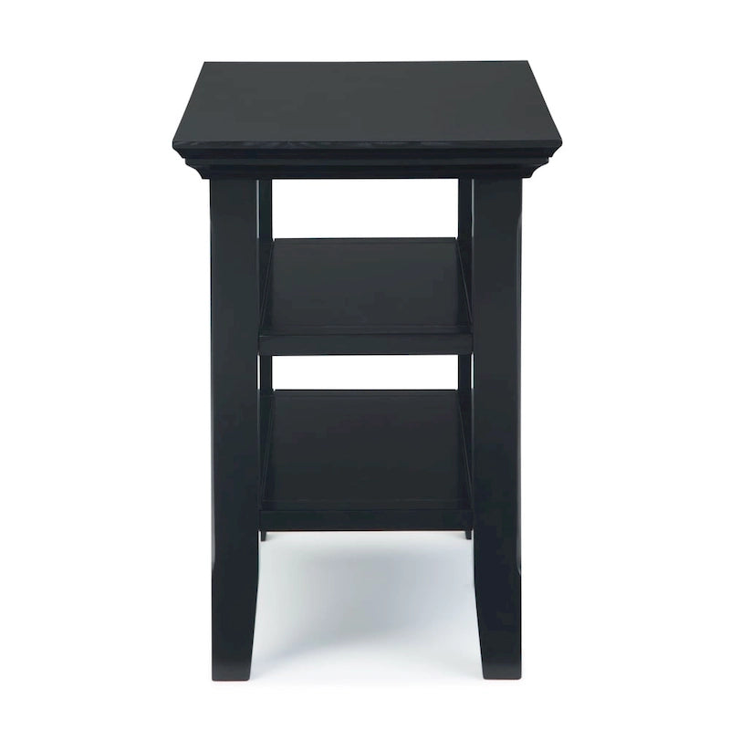Table d'appoint étroite en bois massif de 14 pouces de large avec 2 étagères ouvertes