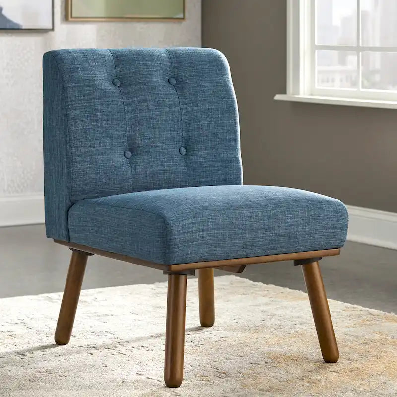 Fauteuil d'appoint sans accoudoirs capitonné avec pieds en hévéa – Plusieurs couleurs