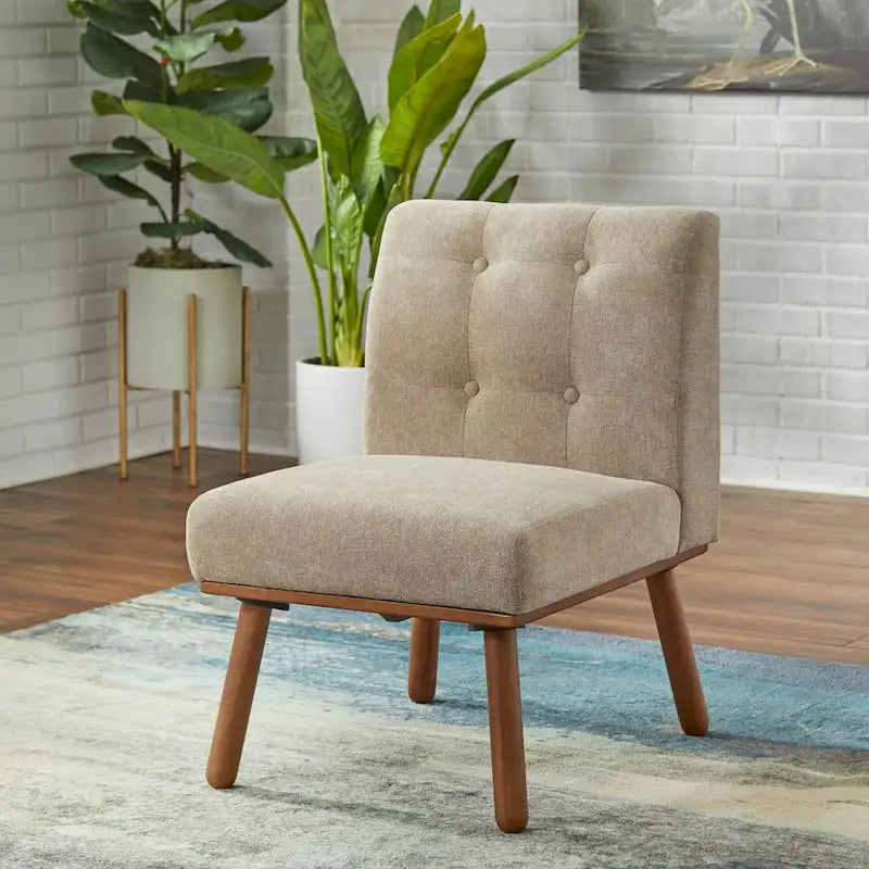Fauteuil d'appoint sans accoudoirs capitonné avec pieds en hévéa – Plusieurs couleurs
