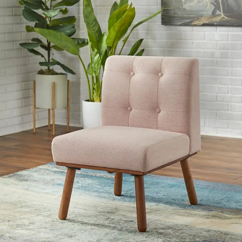 Fauteuil d'appoint sans accoudoirs capitonné avec pieds en hévéa – Plusieurs couleurs