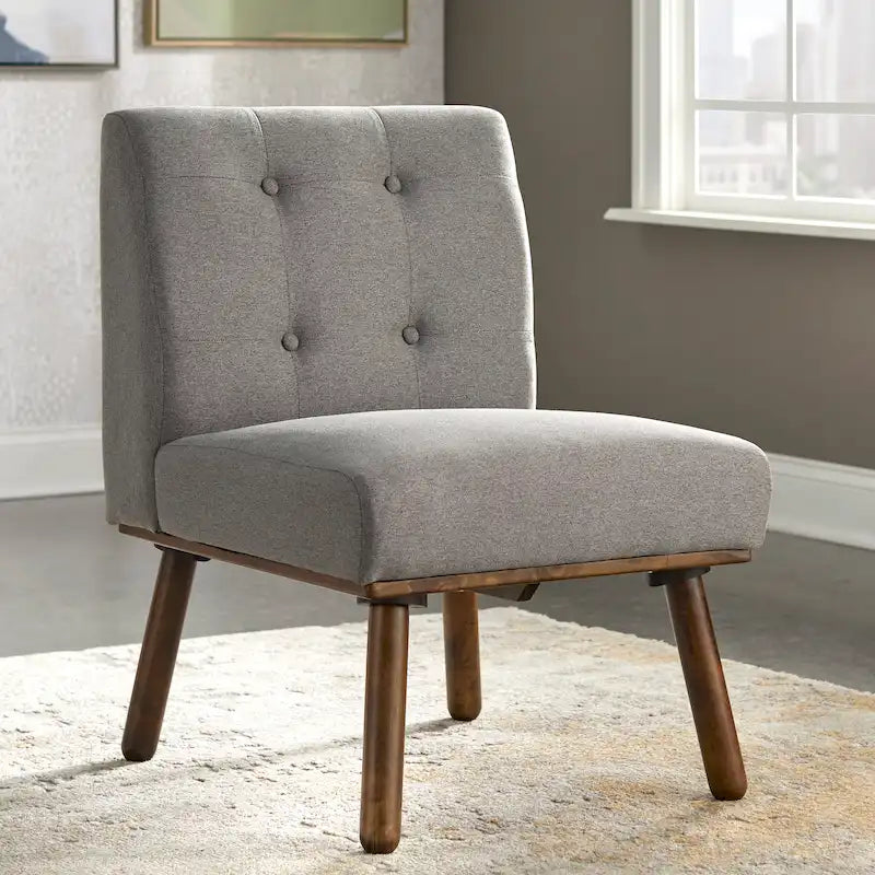 Fauteuil d'appoint sans accoudoirs capitonné avec pieds en hévéa – Plusieurs couleurs